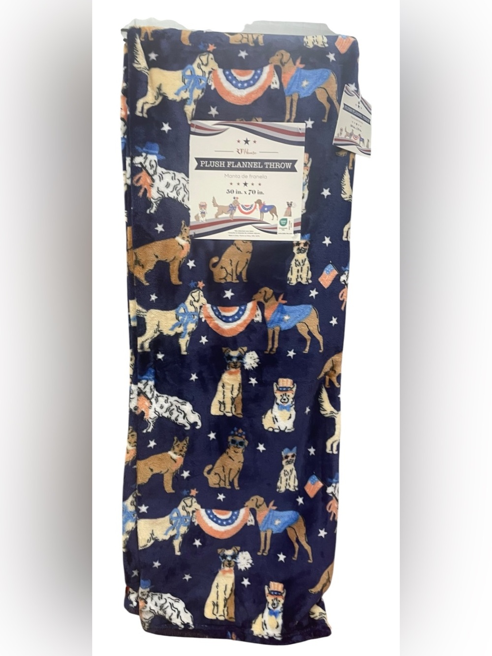 Patriotic Dogs Plush Decorative Throw Blue Red White America USA 50x70 NEW NWT